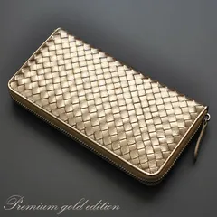 《期間限定SALE》《送料無料＆税込価格》《新品未使用》《数量限定》《特別価格》MOMO -モモ-！肌触りの良い！ふわりとした！シープレザー！羊革！編み込みイントレメッシュ！男女兼用！ラウンドファスナーロングウォレット　E-031M　シャンパンゴールド