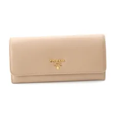 プラダ サフィアーノレザー ロゴ パスケース付き 二つ折り 長財布 ロングウォレット 1MH132 ベージュ ピンク【中古】