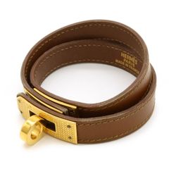 HERMES エルメス ケリー ドゥブルトゥール ブレスレット 2連ブレス 2重巻き レザー ブラウン 茶 ギロッシュ金具 GP ゴールド金具 □G刻印