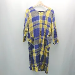 ◇ IROKOROMO チェック柄　バックボタン カジュアル 長袖 ロング丈 ワンピース 表記なし イエロー/ブルー レディース E  【1307210016081】