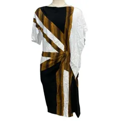 【未使用】BURBERRY バーバリー 8046799 フラッグプリント アシンメトリー ワンピース ドレス ホワイト ブラック ブラウン [サイズ36]