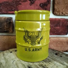 ドラム缶型アシュトレイ・灰皿/USアーミー・オリーブ/アメリカン雑貨　ガレージ　オブジェ