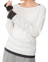 [エンプティオ] ゆる カットソー きれいめ 長袖 キレイめ トップス レディース ロングスリーブ 透けない とろみ インナー シャツ クルーネック プルオーバ 薄手 ラウンドネック キレイメ 着痩せ ボートネック 重ね [ホワイト/チャコールグレー] [M]