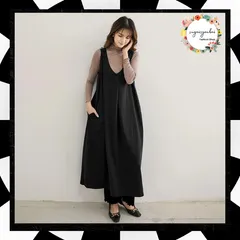 ロング ジャンパースカート vネック秋 レディース ノースリーブワンピース aライン レイヤード タンクトップワンピース ゆったり 体型カバー ジャンスカ ナチュラル女子服 ママ 秋服 上品 重ね着キャミワンピ 1RIRIT-036