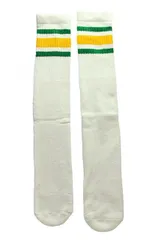 SkaterSocks (スケーターソックス) 22インチ ロング チューブソックス 靴下 US MADE 70年代 アメリカ製 スケートボード スケボー オールドスクール（ホワイト×グリーン×イエロー）