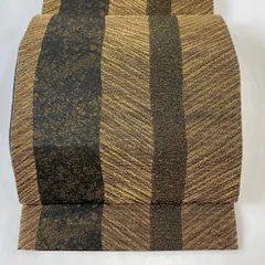 袋名古屋帯 優品 斜縞 幾何学 箔 金糸 金色 正絹 【中古】