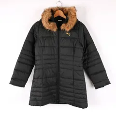 プーマ ブルゾン ジャケット 中綿 ファー フード付ロゴ 無地 アウター スポーツウエア 黒 レディース Mサイズ ブラック PUMA 【中古】