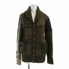 ラルフローレン RALPH LAUREN ニット カーディガン ショールカラー パッチワーク ケーブル編み クルミボタン ウール カシミヤ混 アルパカ混 M カーキ ■GY01 /MQ