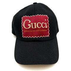 【極美品】GUCCI　グッチ　キャップ　L　59㎝　ブラック　ゴールドステッチ　コットン　メンズ　レディース