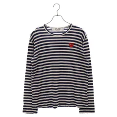 PLAY COMME des GARCONS (プレイコムデギャルソン) ハートワッペン付き ボーダー長袖Tシャツ クルーネックカットソー ネイビー/ホワイト AX-T010 AD2023