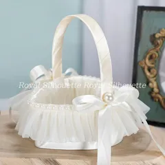 かご 花かご ホワイト 白 レース パール ハート型 ウェディング 子供 結婚式 手提げ 布製 リボン飾り イベント パーティー 小物 フラワーガール リングボーイ 花びら入れ 指輪用 リングピロー