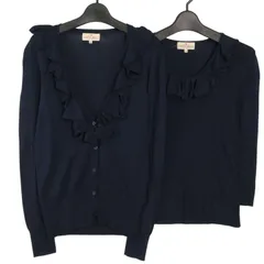 TRUSSARDI トラサルディ 通年 2枚セット★ フリル ニット アンサンブル ツイン カーディガン Sz.38 レディース 紺 ネイビーのサムネイル