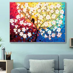 中級 フル ダイヤモンドアート キット ビーズ刺繍 カラフル 虹色 白い花 木蘭 小鳥 モザイクアート リハビリ 趣味 絵画 カラービーズ ハンドメイド