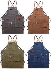 冬セール!!厚手 キャンバス エプロン 4色 ガーデニング 美容師 庭仕事