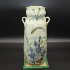 ★陶器 瀬戸物 美濃焼 草花絵 花器 花生 花瓶 飾壺 ≪手作り≫ 置物