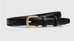 超人気　レディース　ベルト　本革調　レザー　細め　細い　ブラック　黒