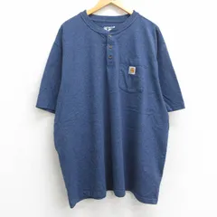 XL/古着 カーハート 半袖 ブランド Tシャツ メンズ ワンポイントロゴ 胸ポケット付き 大きいサイズ ヘンリーネック 紺 ネイビー 霜降り spe