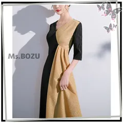 【新品】【ブラック＆ゴールドのクールな華やかさが人目を惹くシャイニーなロングドレス✧*】ドレス イブニングドレス 結婚式 演奏会 お呼ばれ 発表会 舞台衣装 パーティードレス キャバドレス オケージョン エレガント 高級感 個性的 ブラック ゴールド XXL