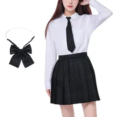 新品 ハロウィン 制服 チェックスカート スカート スカート 半袖 制服セット 制服セット 長袖 女子高生 シャツ JK ネクタイ コスプレ ボウタイ コスプレ プリーツスカート 女子高生制服 4点セット セーラー服 jk パーティー衣装 [Moerstar]