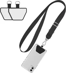 Doormoon ネックストラップ スマホストラップ 首掛けストラップ 名札 アウトドア 着脱簡単 紛失防止 携帯やすい パッチ 2枚(ブラック,  無地)