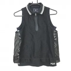 【超美品】PGGパーリーゲイツ ノースリーブポロシャツ 黒×ネイビー メッシュ ハーフジップ  レディース 0(S) ゴルフウェア PEARLY GATES