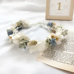 ドライフラワー×プリザーブドフラワー ベビー花冠 / 晴れやかで優しいブルーの花かんむり / 結婚式 リングガール フラワーガール / フラワークラウン06