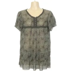 ルーニィ LOUNIE★花柄&ティアードデザイン♪レース使い チュニック ブラウス 春夏 茶系 サイズ38 着回し力抜群 ＊z2266 s