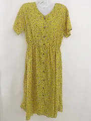 ◇ SHOO・LA・RUE ウエストゴム 花柄 半袖 膝下丈 ワンピース サイズM イエロー ホワイト マルチ レディース  【中古】 【1206240002708】