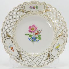 マイセン プレート■ベーシックフラワー ブーケ 三つ花 ランチプレート 21cm 洋食器 皿 透かし 1枚 1級品 Meissen