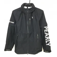 【新品】パーリーゲイツ 2WAYレインジャケット 黒×白 総柄地模様 裾ドローコードフード収納可 レディース 0(S) ゴルフウェア PEARLY GATES