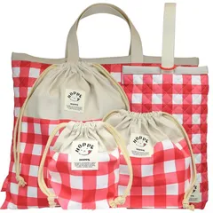 [HOPPE] 5点セット (レッドチェック) 通園 通学 入園 準備 入園入学祝い 進学祝い プレゼント ギフト お祝い 必須アイテム 幼稚園 保育園 小学校 レッスンバック シューズバッグ 巾着 キッズ 0