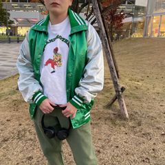 スタジャン　アウター　グリーン　無地
