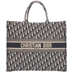 美品 クリスチャンディオール ブックトート ラージ オブリーク M1286ZRITX キャンバス ネイビー トートバッグ 0095 Christian Dior