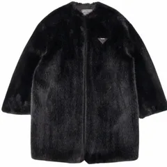プラダ PRADA 美品 アスペンコート フェイクファー ノーカラー 三角ロゴ ミドル丈 PZS012 S231 12DH 36 黒 ブラック 0625のサムネイル