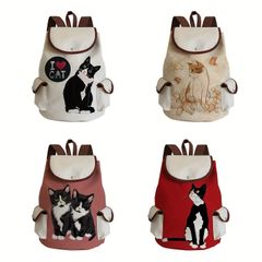 バックパック ポリエステル かわいい漫画の猫柄 リアルな猫 黒猫 マンチカン ジジ キャッツ リュックサック レディース クラシック スクー