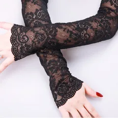 レース アームカバー 黒 腕隠し 紫外線対策 日よけ 日焼け止め 手袋 虫除け 指なし 冷え対策[定形外郵便、送料無料]mer005