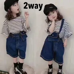 3点セット⭐️大きめボーダーTシャツ、デニムボトムス、デニムポーチのサムネイル