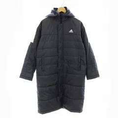 アディダス adidas ジュニア ベンチコート 中綿 フード ロング ジップアップ 裏起毛 ロゴ プリント 160cm 紺 ネイビー EC9238 /KU