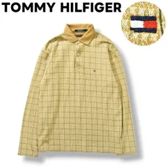 トミーヒルフィガー TOMMY HILFIGER 刺繍ロゴ チェック柄 長袖 ポロシャツ M ベージュ メンズ