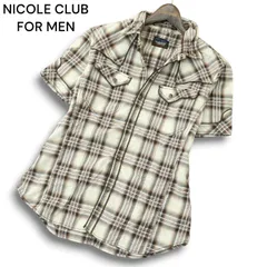 NICOLE CLUB FOR MEN ニコルクラブ フォーメン 春夏 襟ワイヤー チェック ウエスタン パイピング 半袖 シャツ Sz.46 メンズ