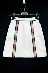 MIUMIU ミュウミュウ　Mini Falda con Ribetes トリム付きリボンスカート ホワイト サイズ36 コットンポリウレタン