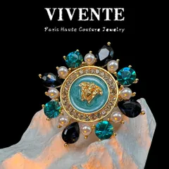 ブローチ エナメル カラフル 古銭 銅メッキ ヴィンテージ ガラス 高級感 気品XuA1158