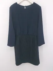 ◇ NATURAL BEAUTY BASIC 切替 ストライプ 長袖 ミニ ワンピース サイズL ネイビー系 レディース E  【1303140013848】