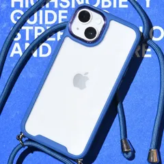 【ストラップ付き】ブルークリア スマホケース iPhone13/14/15 対応 ハンズフリー ショルダータイプ_22907