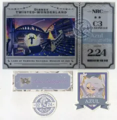 【中古】グッズセット アズール・アーシェングロット チケット風マルチホルダー＆ステッカー3枚セット 「ディズニー ツイステッドワンダーランド」 アズールの誕生日記念グッズ