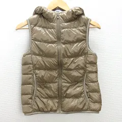 C■ユニクロ/UNIQLO フード ウルトラライトダウンベスト【S】黄土色/LADIES/w11【中古】■