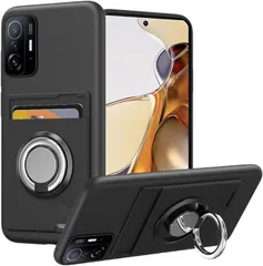 Xiaomi 11T / 11T Pro ケース リング付き シリコン 背面 カード収納 シャオミ 11T / 11T Pro スマホケース スタンド機能 360°回転リング 耐衝撃 耐久 滑り止め 黑のサムネイル