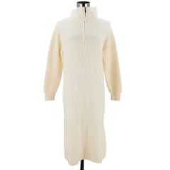 ☆ アイボリー ☆ ワンピース ニット ジップ mmnop911a ニットワンピース ワンピース ニット ワンピ ロング ロング丈 長袖 レディース 秋 冬 ハーフジップ シンプル 無地 通勤 通学 カジュアル ゆったり 外出 お出かけ マタニティ