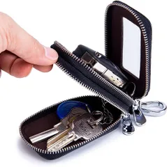 牛革キーケース　スマートキーケース クリア窓付き ダブルファスナー 2個収納 革 鍵 2個 2つ ケース メンズ　レディース キーケース