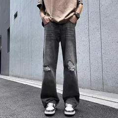 種類3：M/B： コットン ブラック 半袖  メンズ ファッション 服 男性用 オシャレ シンプル 大人 かっこいい 大きいサイズ ストリート 紳士服 アメリカ ストリート スタイル フレア ストレート デニム パンツ 夏 スクラッチ パンツ